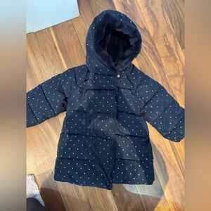 Jacadi Navy Blue Puffer Coat with White Polka Dots